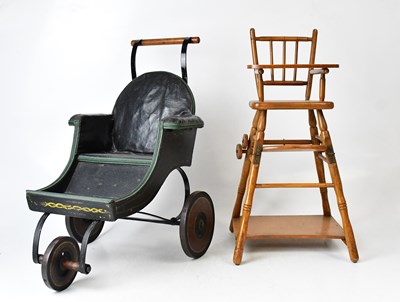 Lot 621 - A vintage doll's wooden high chair, height...