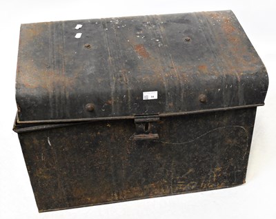 Lot 94 - A black painted metal travel trunk with domed...