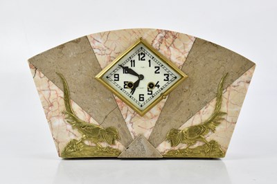 Lot 1285 - An Art Deco marble mantel clock, with white...