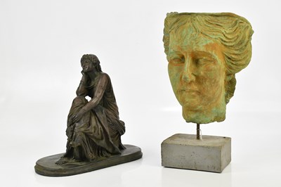 Lot 1498 - A composite bronzed figure of seated maiden,...