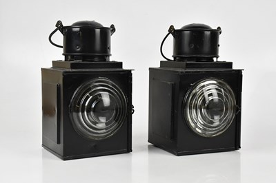 Lot 1819 - A pair of black painted lanterns, height 20cm...