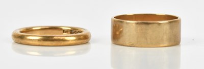 Lot 430 - Two 9ct yellow gold wedding bands, size J,...