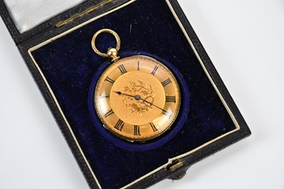 Lot 518 - A yellow metal key wind open faced pocket...