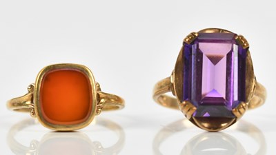 Lot 469 - Two 9ct yellow gold dress rings, including an...