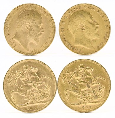 Lot 1899 - Two Edward VII full sovereigns, 1903 and 1906...