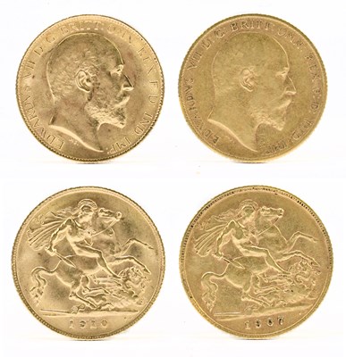 Lot 1910 - Two Edward VII half sovereigns, 1907 and 1910...