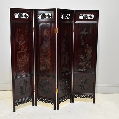 Lot 1178 - A Chinese hardwood four panel screen with...