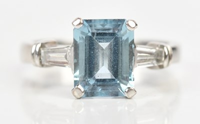 Lot 345 - An 18ct white gold diamond and aquamarine set...