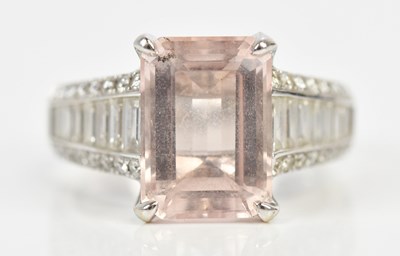Lot 370 - An 18ct white gold pink topaz and diamond set...