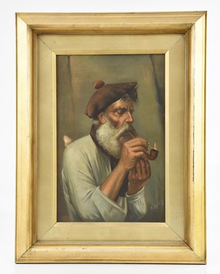 Lot 1119 - S.MEARSON; oil on canvas, bearded man smoking...