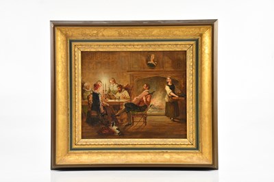 Lot 1120 - UNATTRIBUTED; 19th century oil, interior scene,...