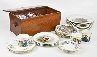 Lot 1336 - A teak sewing box, with contents, and a...