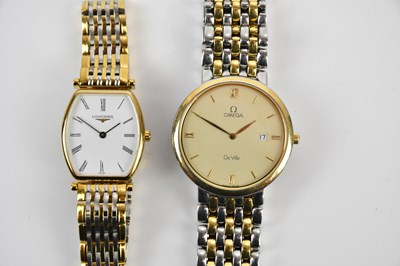 Lot 637 - OMEGA; a gentleman's gold plated and stainless...