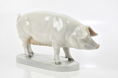 Lot 1638 - ROYAL COPENHAGEN; a porcelain figure of a sow,...