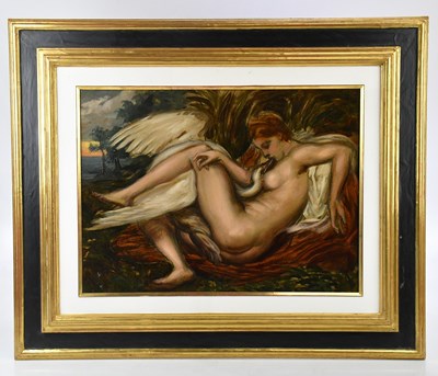 Lot 1058 - HERMANN MOEST (1868-1945); oil on board, Leda...