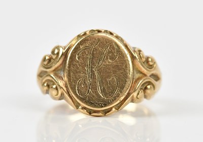 Lot 378 - A Victorian 9ct gold signet ring, signed K to...