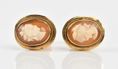 Lot 192 - A pair of yellow metal mounted cameo earrings,...