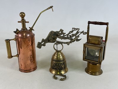 Lot 128 - A decorative brass wall mounted bell, together...