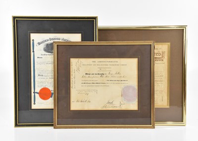 Lot 1804 - Three framed documents comprising Manchester...