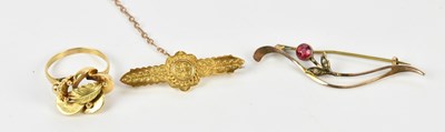 Lot 453 - A yellow metal dress ring, size P, a 15ct...