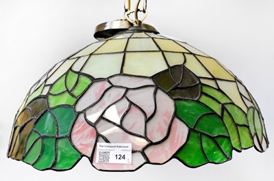 Lot 124 - A Tiffany-style ceiling lamp, diameter 40cm,...