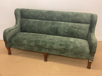 Lot 374 - A green upholstered hall bench with...