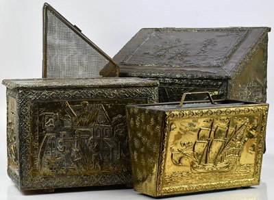 Lot 1520 - A collection of embossed brass metalware...