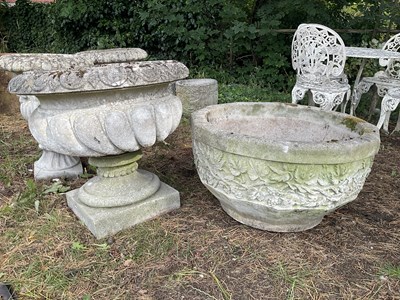 Lot 1223 - A large reconstituted stone urn, height 63cm,...