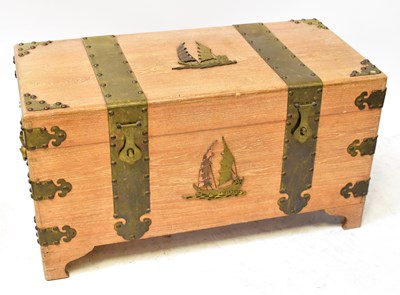 Lot 344 - A Chinese brass-bound camphor wood chest, with...