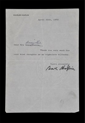 Lot 324 - CHARLIE CHAPLIN (1889-1977), signed typed...