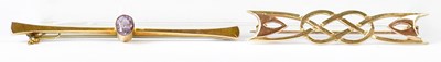 Lot 837 - Two 9ct gold brooches, one with Celtic knot...