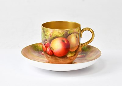 Lot 284 - ROYAL WORCESTER; a hand painted coffee cup,...
