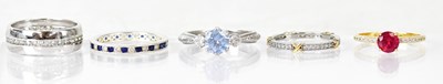 Lot 823 - Five silver dress rings, comprising one silver...