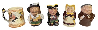 Lot 351 - STAFFORDSHIRE CHARACTER JUGS; three ceramic...