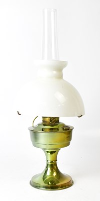 Lot 118 - A brass oil lamp with opaline shade, height...