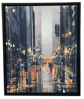 Lot 126 - KRIS HARDY; oil on canvas, 'NY City Lights',...