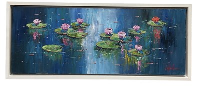 Lot 139 - VILLALBA; oil on canvas, 'Lilies on the Pond...