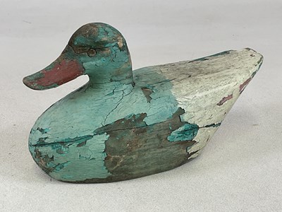 Lot 17 - A 19th century wooden painted decoy duck,...