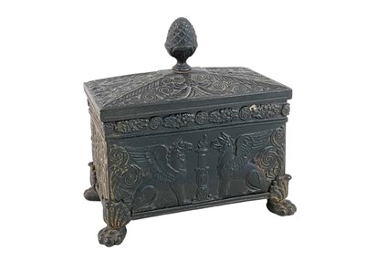 Lot 13 - A 19th century Berlin cast iron tobacco box,...