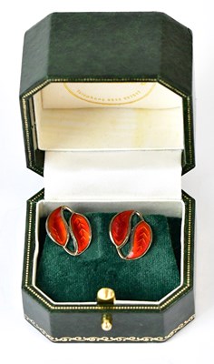 Lot 881 - DAVID ANDERSEN; a pair of sterling silver leaf-...