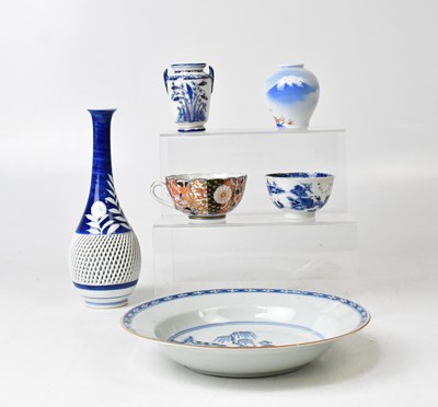 Lot 399A - Six pieces of Chinese and Japanese porcelain,...