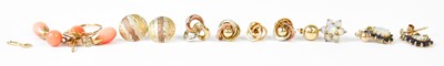 Lot 877 - Four pairs of 9ct yellow gold earrings,...