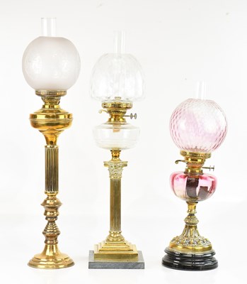 Lot 614 - A Victorian Corinthian column oil lamp, with...