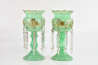 Lot 1771 - A pair of late Victorian painted green glass...