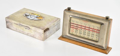 Lot 442 - A silver plated and enamelled cigarette box,...