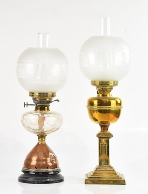 Lot 615 - A late Victorian brass oil lamp with brass...