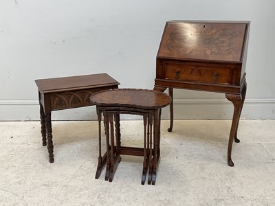 Lot 74 - A reproduction walnut bureau on cabriole legs,...