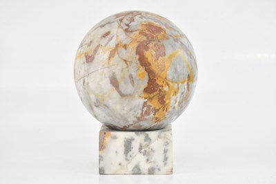 Lot 405 - A large marble sphere, on plinth base, height...