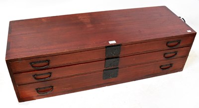 Lot 378 - An early 20th century stained elm three-drawer...