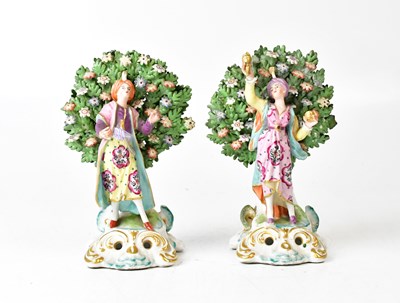 Lot 218 - CHELSEA; a pair of porcelain flat back figures,...